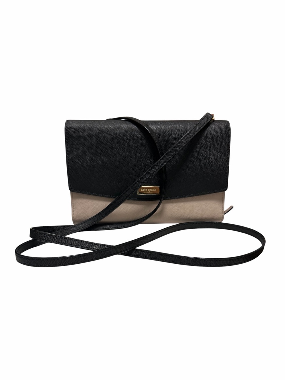 Kate Spade Crosshatching Taupe/Black Leather Crossbody Handbag